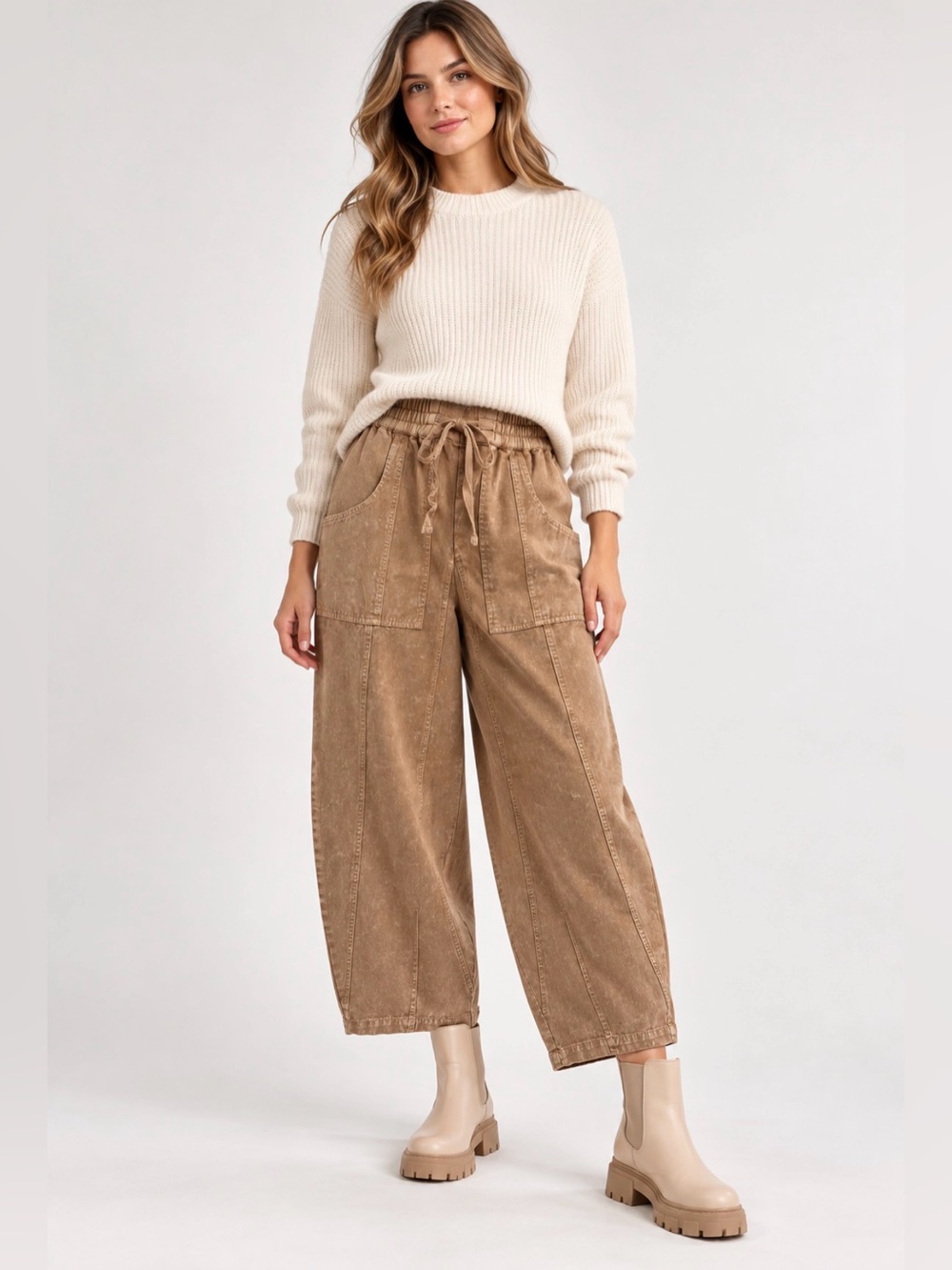BDG Utility Cargo Pants Taupe Wide Leg Drawstring XS